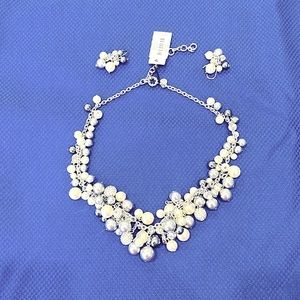 NWT Talbots silver and white  beaded sparkling necklace and earrings